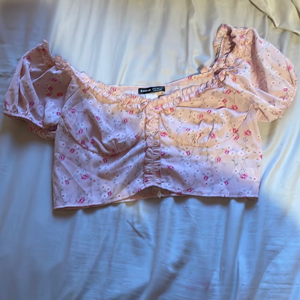 Shein Pink Floral Milkmaid Crop Top M